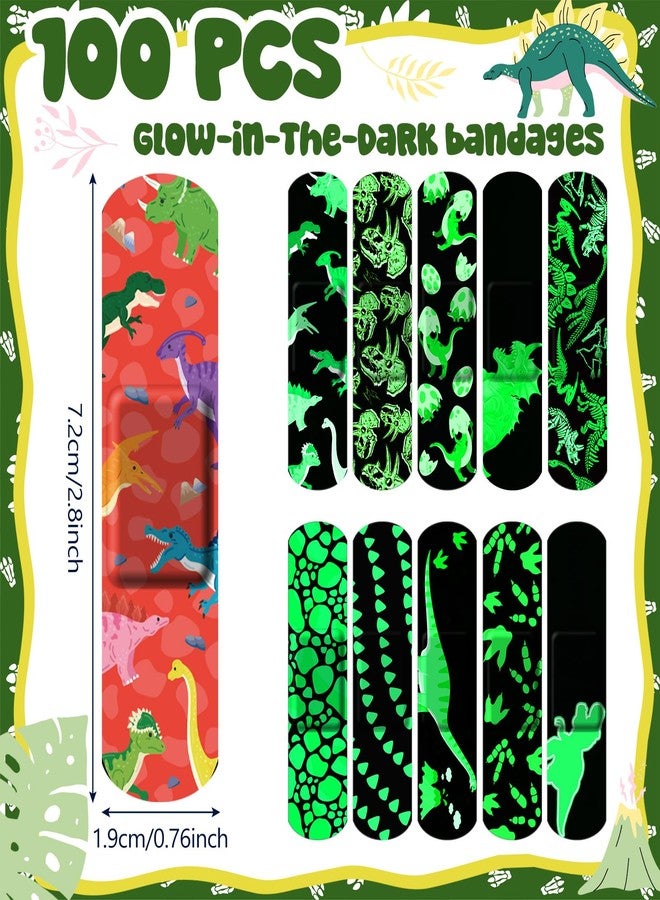 Threlaco ضمادات ثريلاكو المضيئة في الظلام، 100 قطعة، ضمادات لاصقة نيون لطيفة قابلة للتهوية ومقاومة للماء بتصميمات ديناصورات للجروح والخدوش والرضوض - Image 2